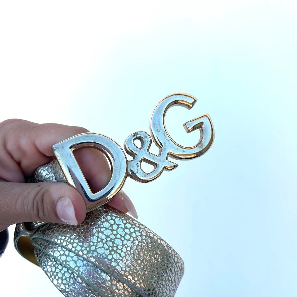 Vintage Y2K Dolce & Gabbana D&G Buckle Metallic Gold Leather Logo Belt Small - Picture 3 of 9